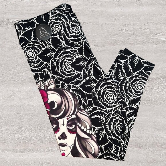 Undead Queen of Roses Sugar Skull Soft Leggings - Picture 3 of 6
